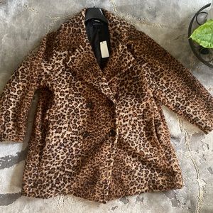 Bernardo 1X Textured Poodle Coat w/Leopard Print, NWT